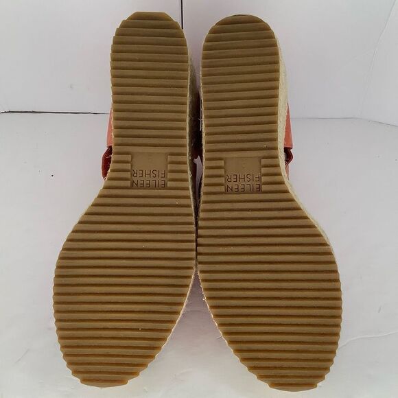 Eileen Fisher Willow Tumbled Orange Leather Wedge Espadrille Women Sandals Sz 9